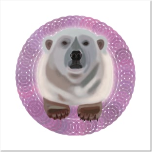 Polar Bear on lilac circular pattern Posters and Art